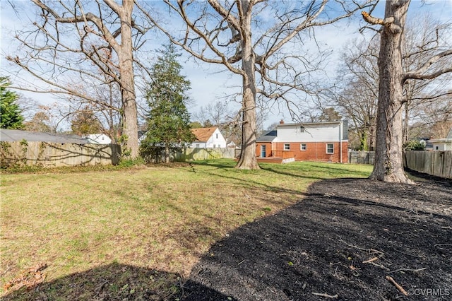 view of yard with a fenced backyard