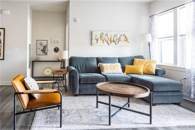 living room with hardwood / wood-style flooring