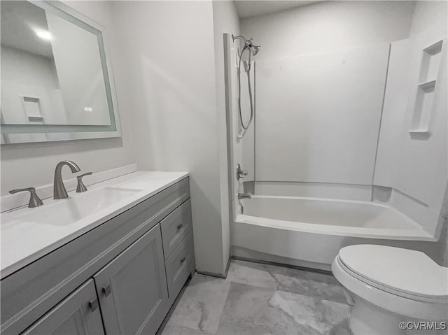 full bathroom with vanity, toilet, and tub / shower combination