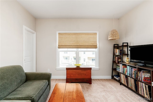 sitting room with carpet and baseboards