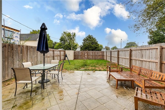 view of patio / terrace with a fenced backyard and outdoor dining space