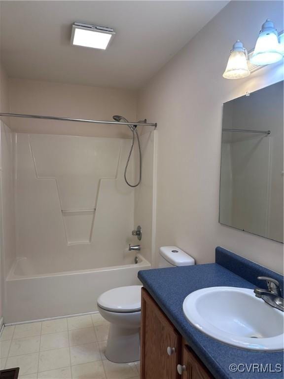 full bathroom with  shower combination, toilet, and vanity