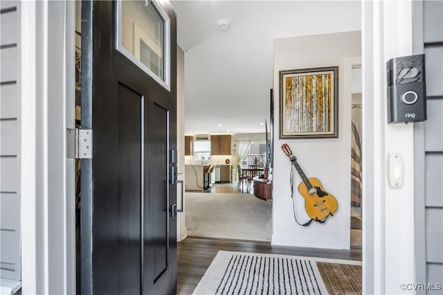 entryway with dark wood-style floors