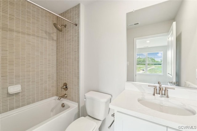 2700 Maidens Rd, Powhatan, VA 23139 - bathroom featuring visible vents, toilet, vanity, and bathtub / shower combination