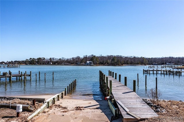 view of dock featuring a water view