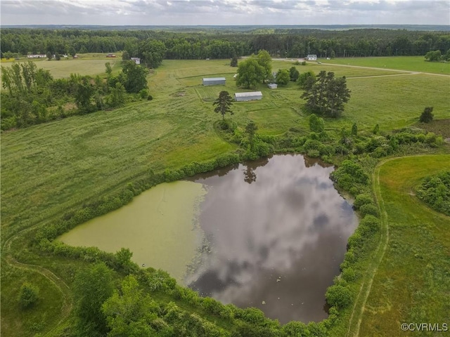 drone / aerial view with a water view and a rural view