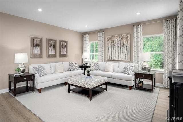 living room with light hardwood / wood-style flooring