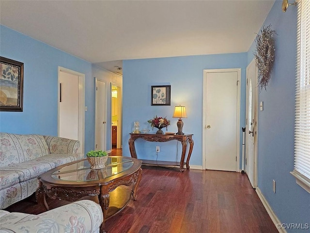 living room with dark wood-type flooring