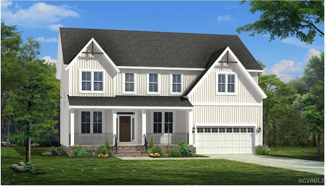 view of front facade with a front yard and a garage