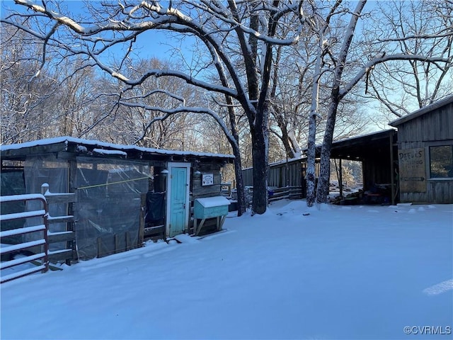 view of yard covered in snow