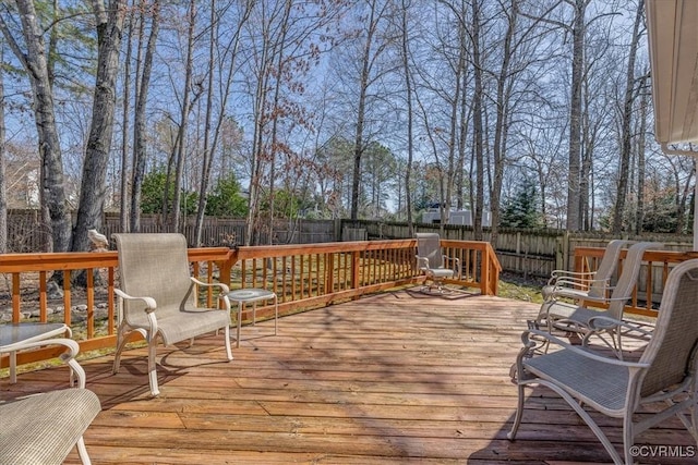 deck with a fenced backyard