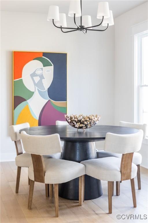 dining room with a chandelier