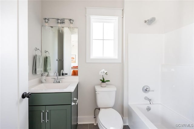 full bathroom featuring vanity, shower / bathtub combination, and toilet