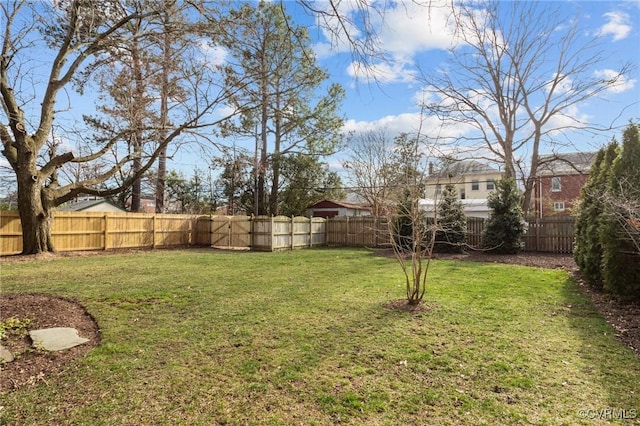 view of yard with a fenced backyard