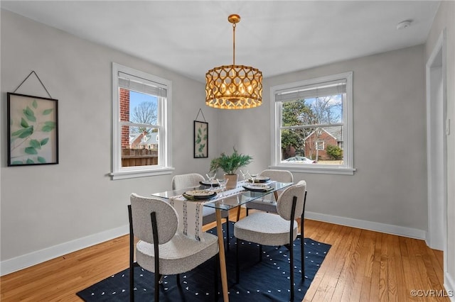 dining room featuring baseboards and hardwood / wood-style flooring