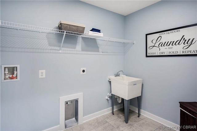 washroom with washer hookup, laundry area, hookup for an electric dryer, and baseboards