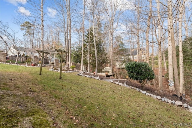 view of yard with a pergola