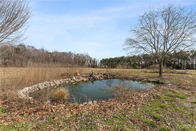 water view featuring a forest view