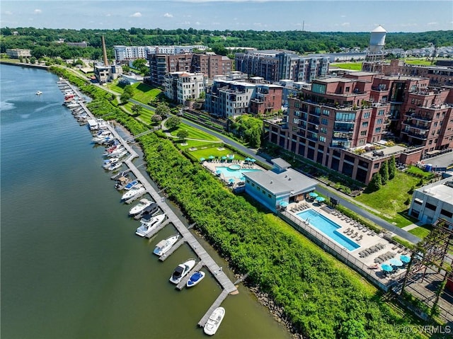 aerial view with a water view