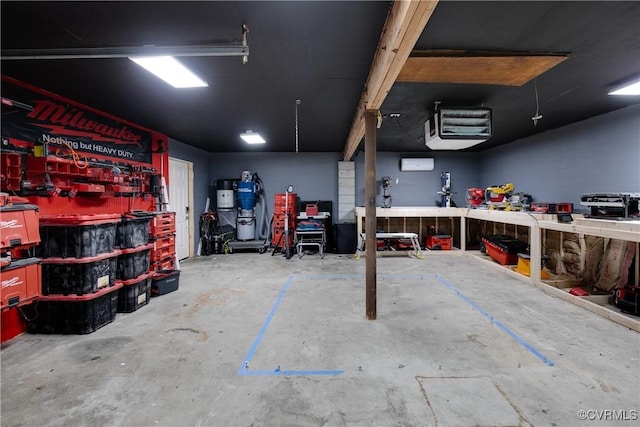 garage with a workshop area