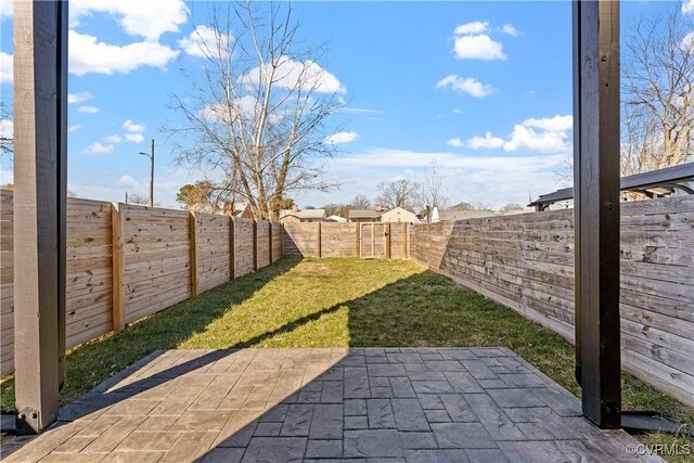 view of yard featuring a fenced backyard and a patio