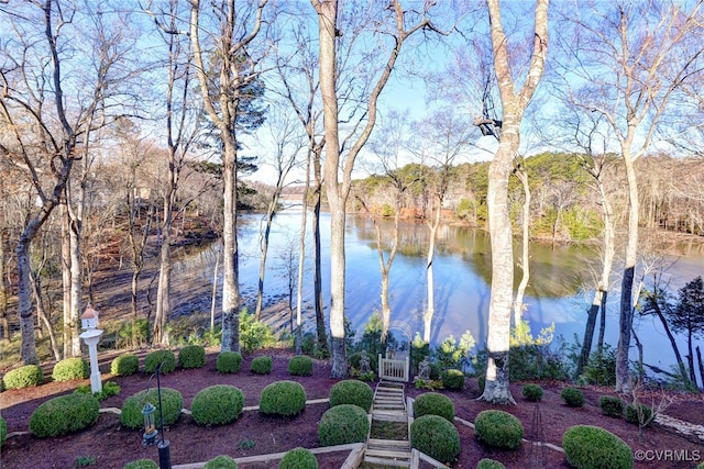 view of yard featuring a water view