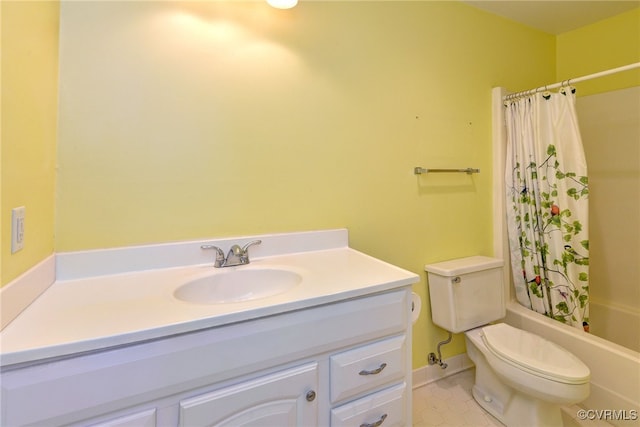 full bathroom with toilet, tile patterned floors, shower / bath combo, and vanity