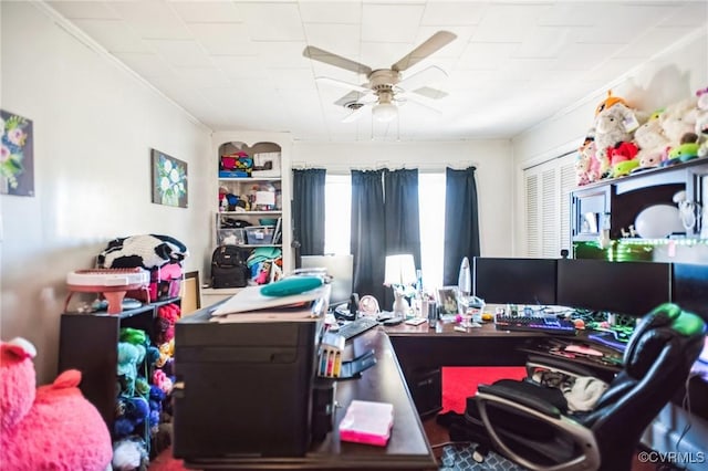 home office with ceiling fan