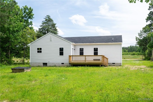 9214 River Rd, Chesterfield, VA 23803 - rear view of house with crawl space, a wooden deck, and roof with shingles