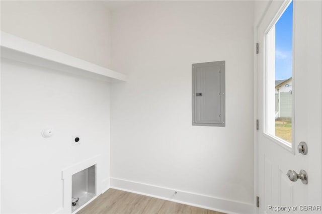 100 Bowsprit Ln, Wicomico Church, VA 22473 - washroom with electric panel, hookup for an electric dryer, and light wood-style flooring