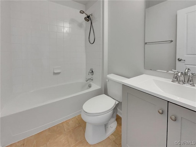 full bathroom with tile patterned flooring, tub / shower combination, vanity, and toilet