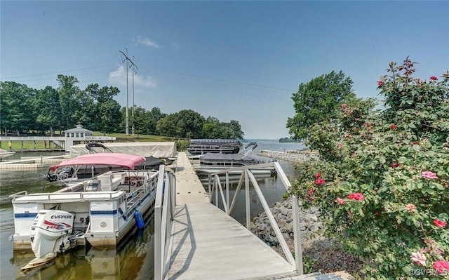 dock area featuring a water view