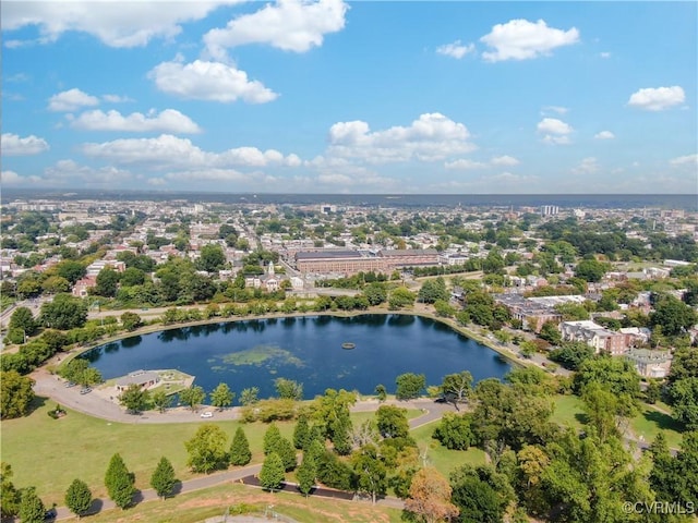 aerial view with a water view