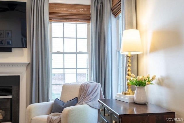 sitting room featuring a fireplace