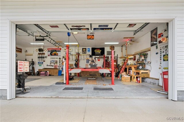 garage featuring a workshop area