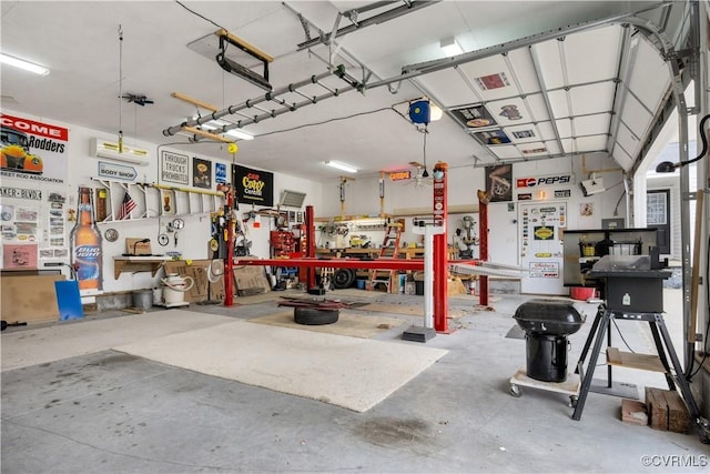 garage featuring a workshop area