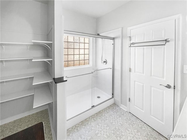 bathroom with a stall shower