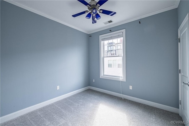 114 Cedar Works Row, Henrico, VA 23231 - carpeted empty room with a ceiling fan, baseboards, visible vents, and ornamental molding