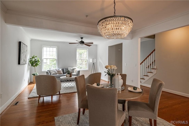 114 Cedar Works Row, Henrico, VA 23231 - dining room with crown molding, baseboards, wood finished floors, and stairway