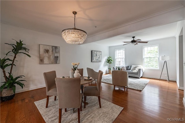 114 Cedar Works Row, Henrico, VA 23231 - dining room featuring baseboards, ornamental molding, wood finished floors, and a notable chandelier
