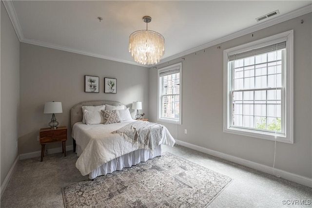 114 Cedar Works Row, Henrico, VA 23231 - bedroom featuring crown molding, carpet, a notable chandelier, and visible vents