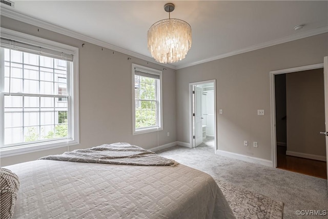 114 Cedar Works Row, Henrico, VA 23231 - bedroom featuring crown molding, baseboards, a notable chandelier, and light carpet