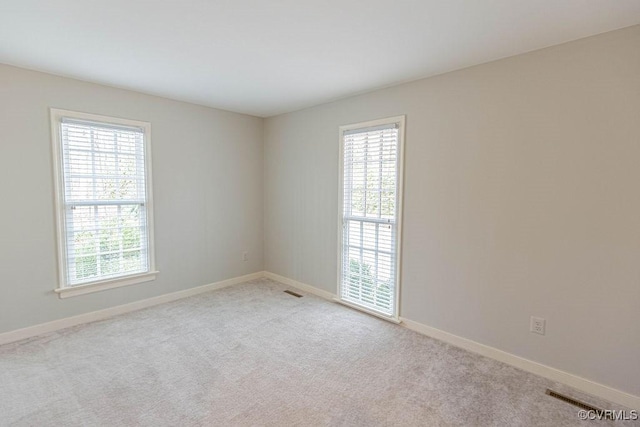 empty room with a wealth of natural light, baseboards, and carpet