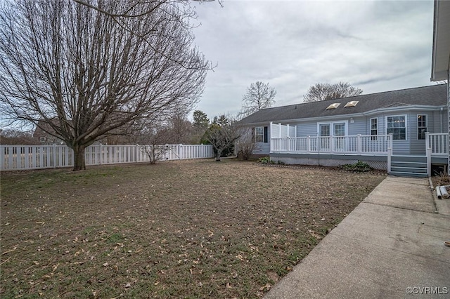 view of yard featuring a wooden deck and a fenced backyard