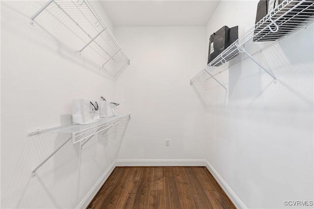 walk in closet with wood finished floors