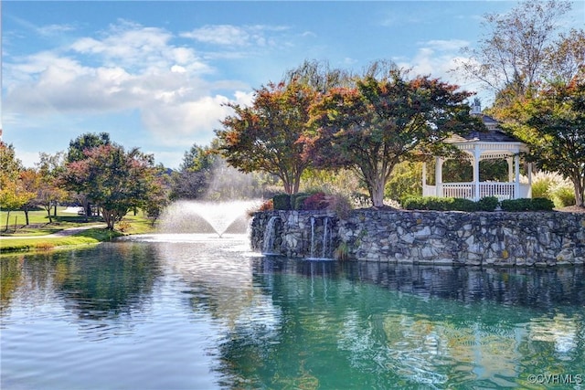 view of water feature featuring a gazebo