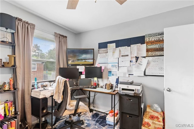 home office with a ceiling fan