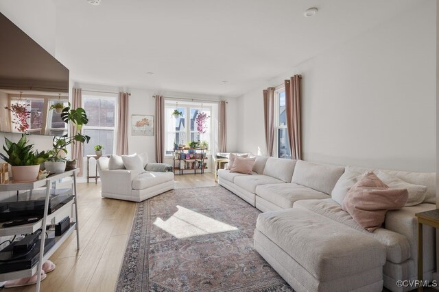 living room featuring light wood-style flooring