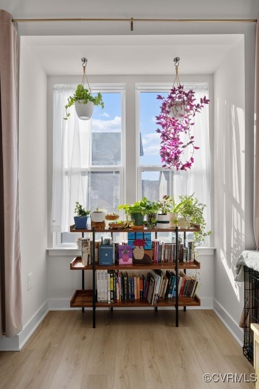 interior space with baseboards and wood finished floors