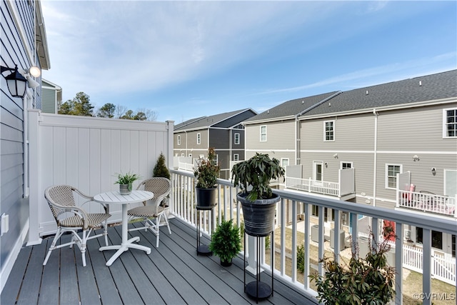 wooden deck featuring a residential view